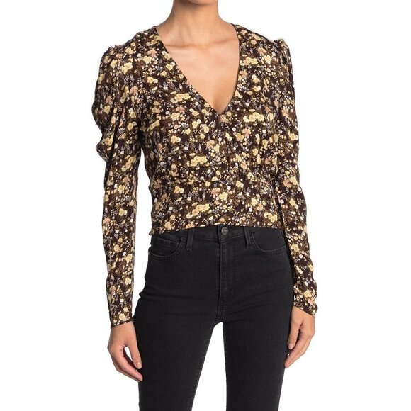 New Afrm X Nordstrom Small Cropped Fall Bouquet Floral Long Puff Sleeve Top NWT - Picture 1 of 1